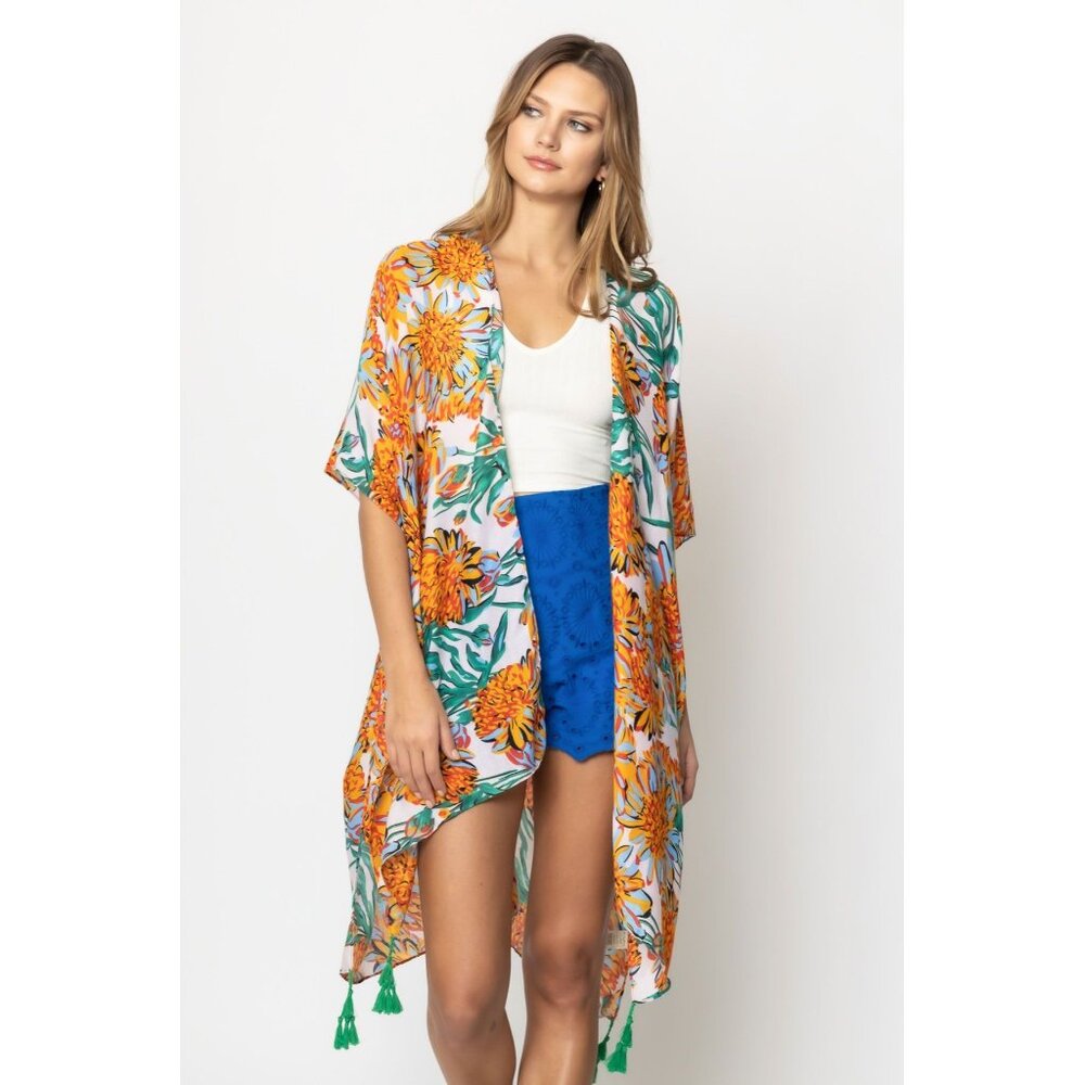 DIONA J FLORAL PRINT KIMONO ONE SIZE COLOR IVORY